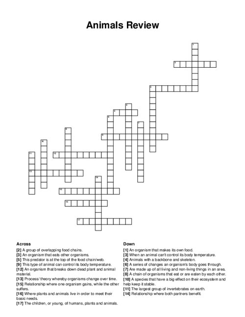 Animals Review Crossword Puzzle