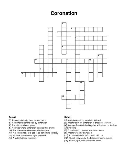 Coronation Crossword Puzzle