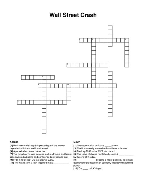 Wall Street Crash Crossword Puzzle