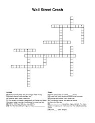 Wall Street Crash crossword puzzle