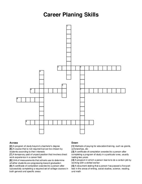 Career Planing Skills Crossword Puzzle