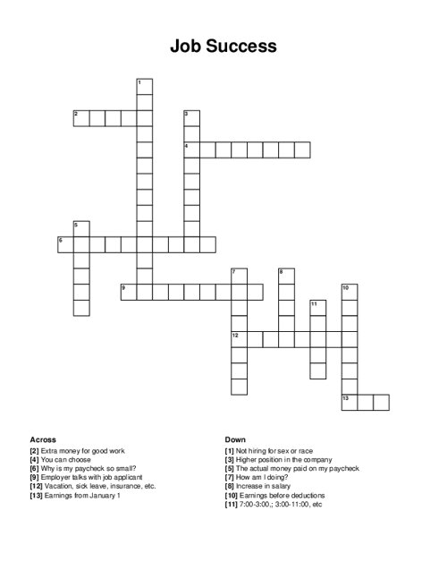 Job Success Crossword Puzzle