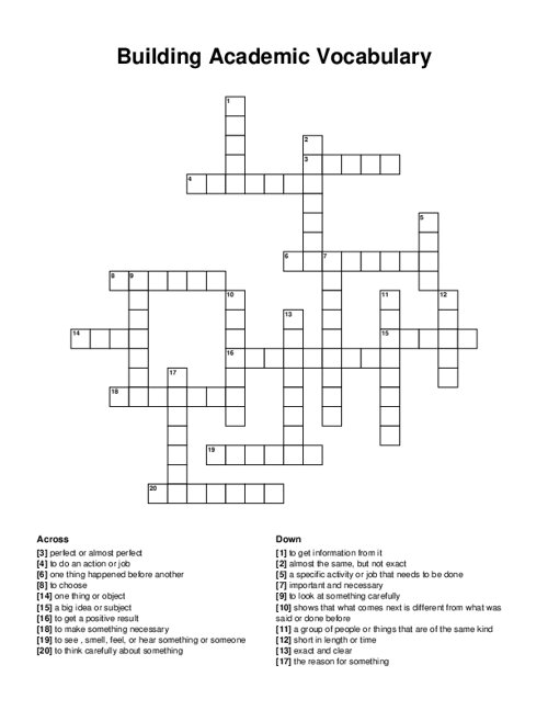 Building Academic Vocabulary Crossword Puzzle