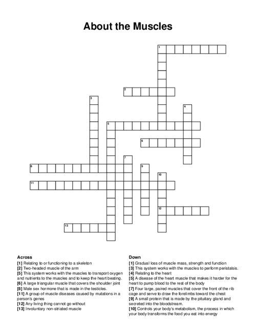 About the Muscles Crossword Puzzle