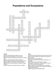 Populations and Ecosystems crossword puzzle