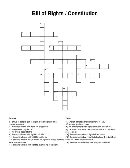 Bill of Rights / Constitution Crossword Puzzle