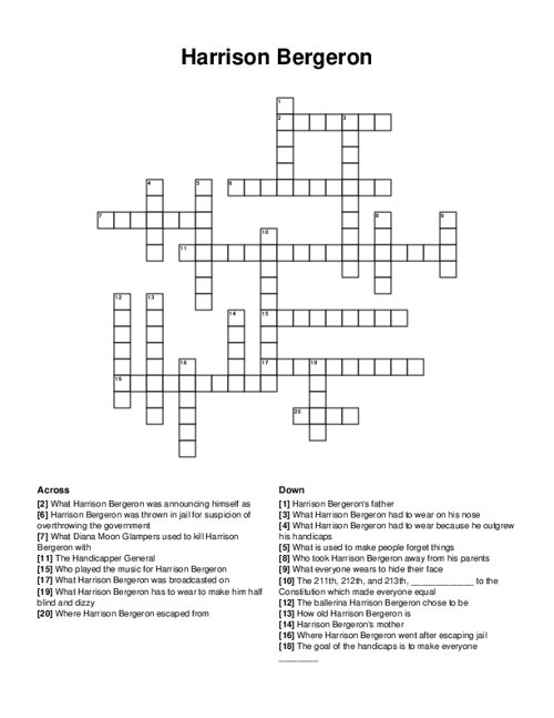 Harrison Bergeron Crossword Puzzle