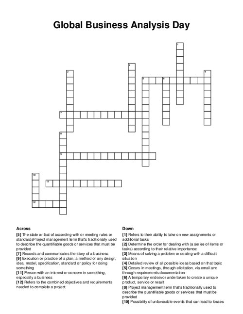 Global Business Analysis Day Crossword Puzzle