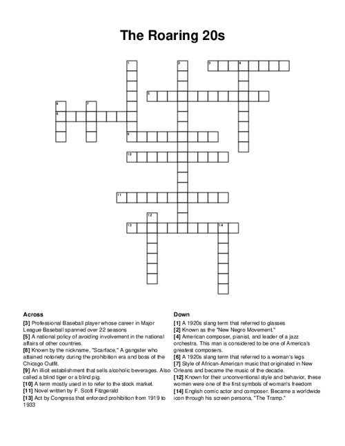 The Roaring 20s Crossword Puzzle