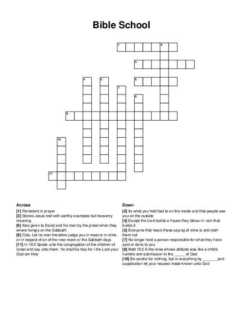 Bible School Crossword Puzzle