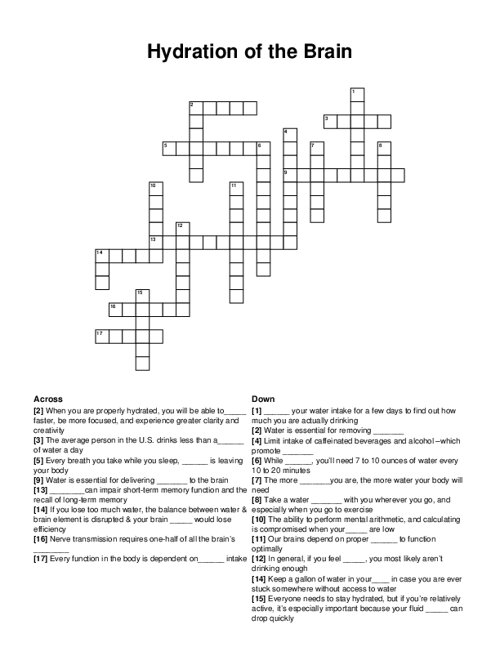 Hydration of the Brain Crossword Puzzle