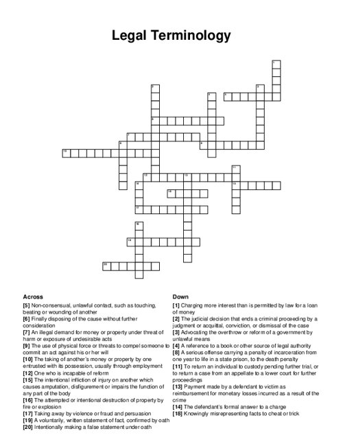 Legal Terminology Crossword Puzzle