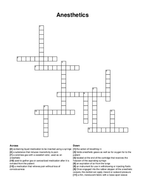 Anesthetics Crossword Puzzle