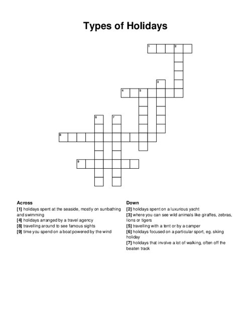 Types of Holidays Crossword Puzzle