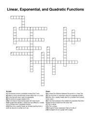 Linear, Exponential, and Quadratic Functions crossword puzzle