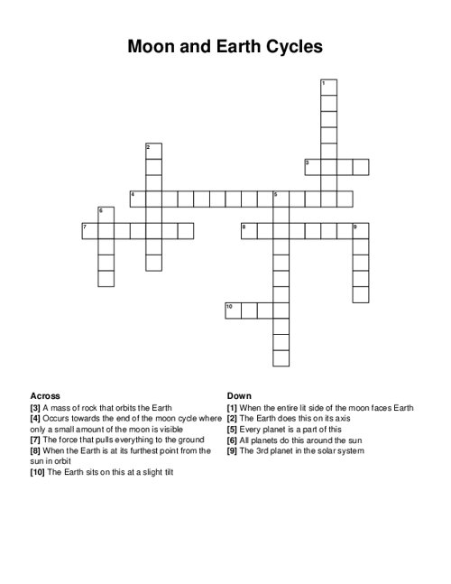 Moon and Earth Cycles Crossword Puzzle