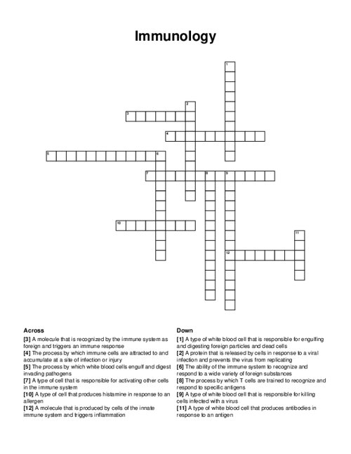 Immunology Crossword Puzzle