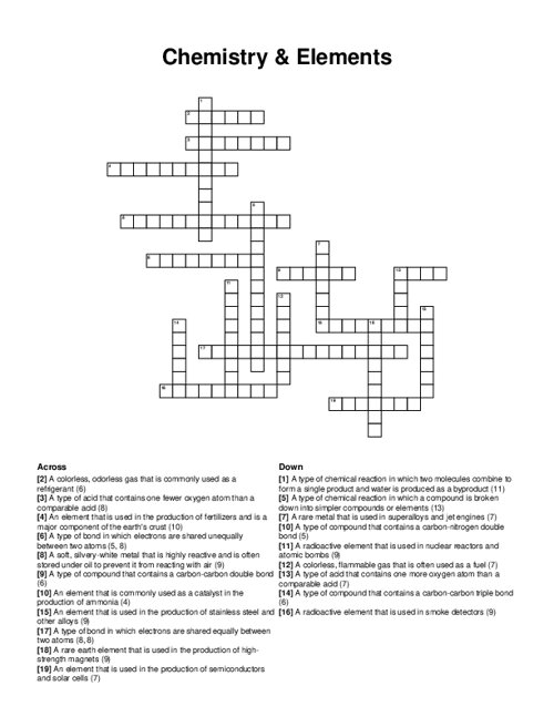 Chemistry & Elements Crossword Puzzle