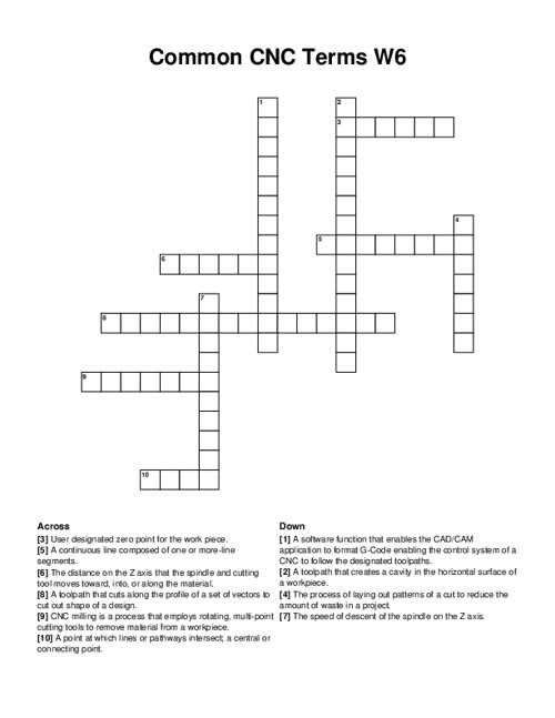 Common CNC Terms W6 Crossword Puzzle