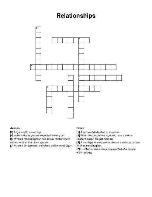Relationships Crossword Puzzle