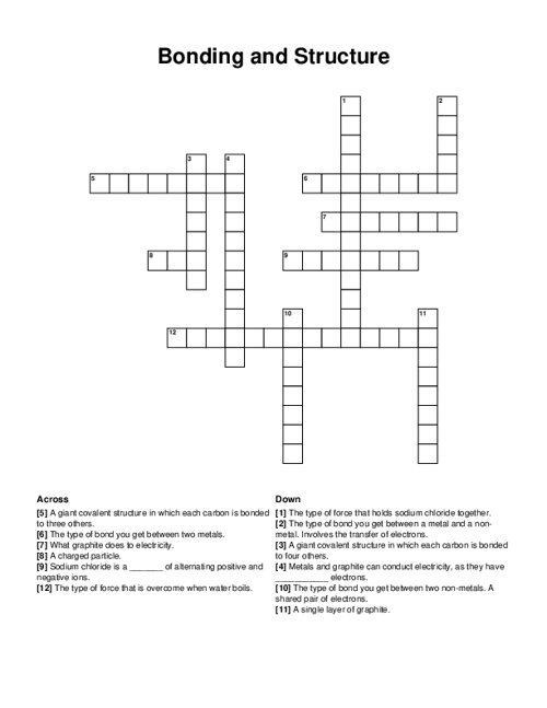 Bonding and Structure Crossword Puzzle