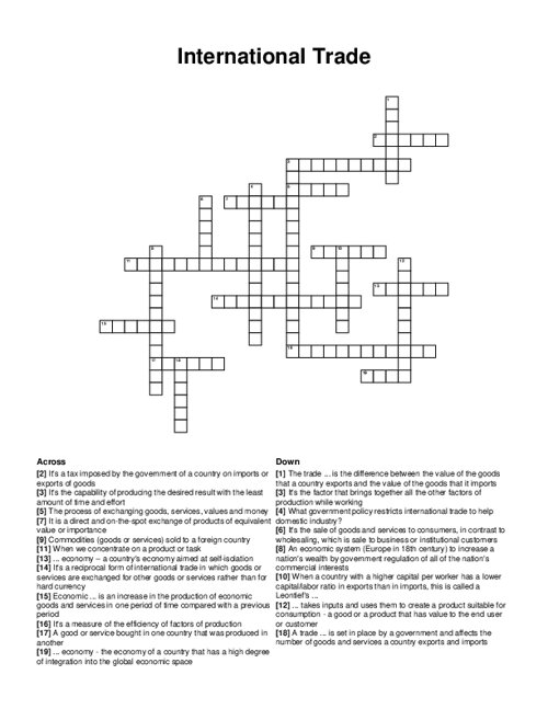 International Trade Crossword Puzzle