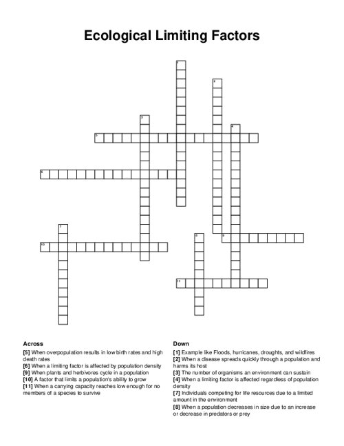 Ecological Limiting Factors Crossword Puzzle