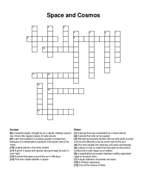 Space and Cosmos Crossword Puzzle