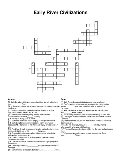 Early River Civilizations Crossword Puzzle