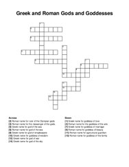 Greek and Roman Gods and Goddesses crossword puzzle