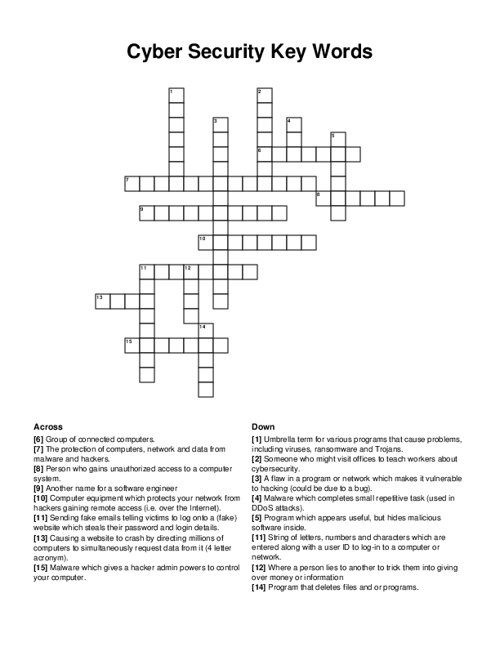 Cyber Security Key Words Crossword Puzzle