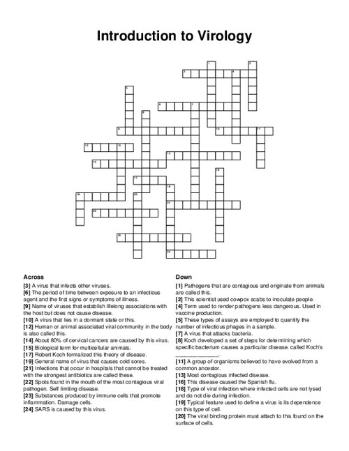 Introduction to Virology Crossword Puzzle