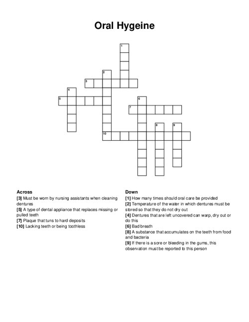 Oral Hygeine Crossword Puzzle