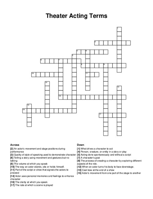 Theater Acting Terms Crossword Puzzle