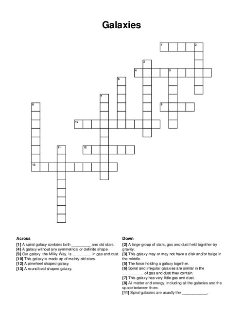 Galaxies Crossword Puzzle
