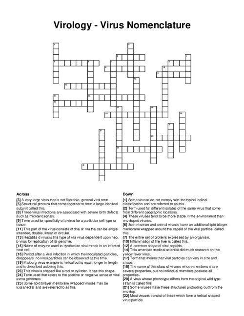 Virology - Virus Nomenclature Crossword Puzzle