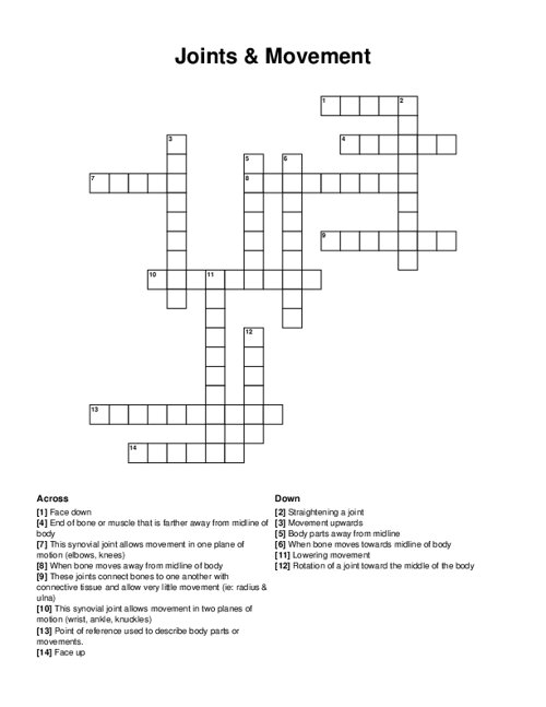Joints & Movement Crossword Puzzle