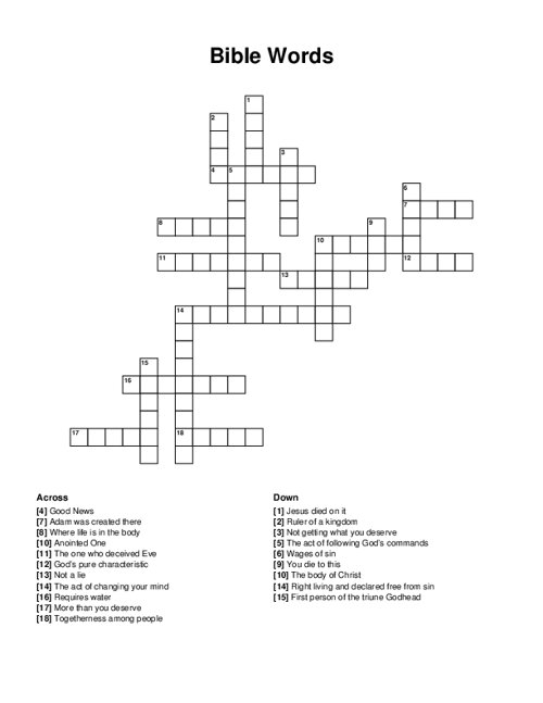 Bible Words Crossword Puzzle