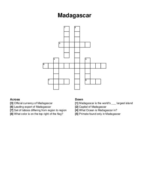 Madagascar Crossword Puzzle