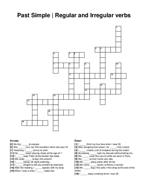 Past Simple | Regular and Irregular verbs Crossword Puzzle