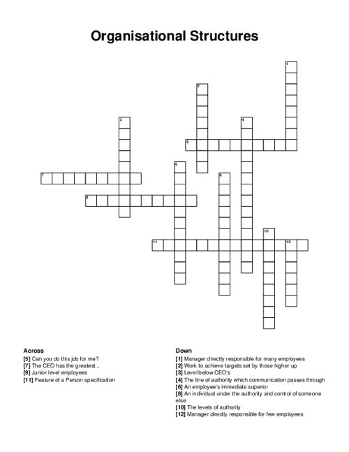 Organisational Structures Crossword Puzzle