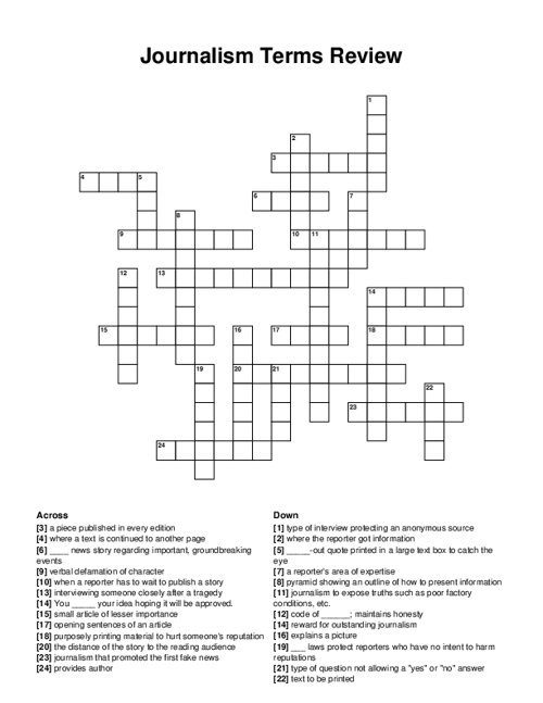 Journalism Terms Review Crossword Puzzle