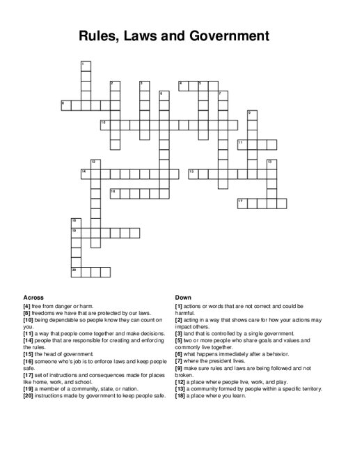 Rules, Laws and Government Crossword Puzzle