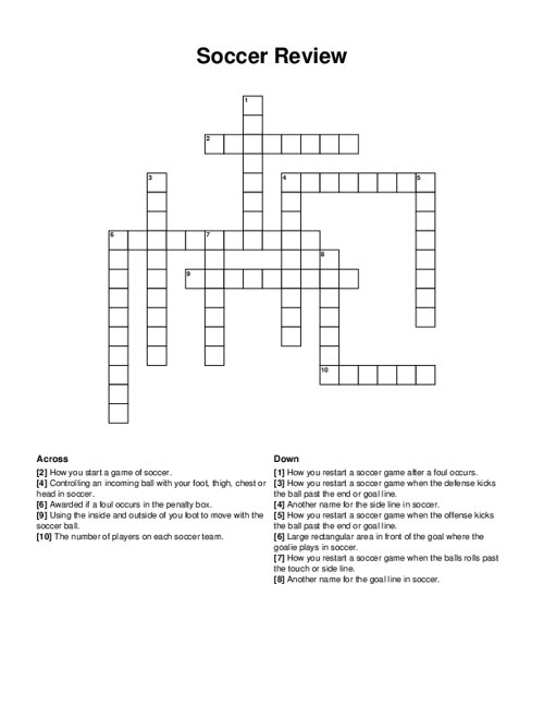 Soccer Review Crossword Soccer Review Crossword