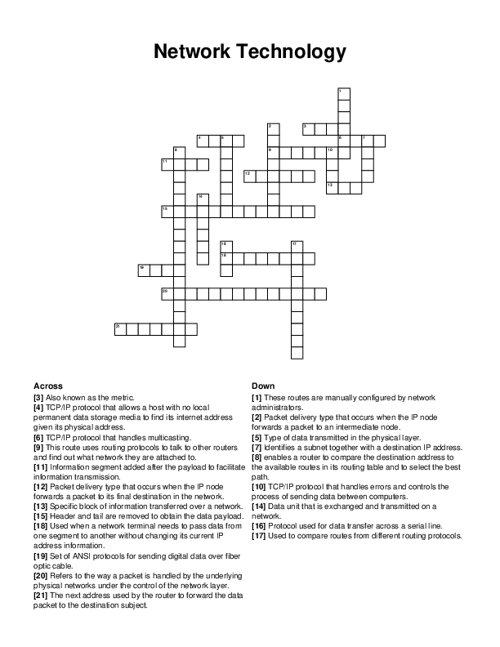 Network Technology Crossword Puzzle