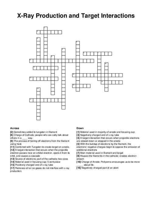 X Ray Production and Target Interactions Crossword Puzzle
