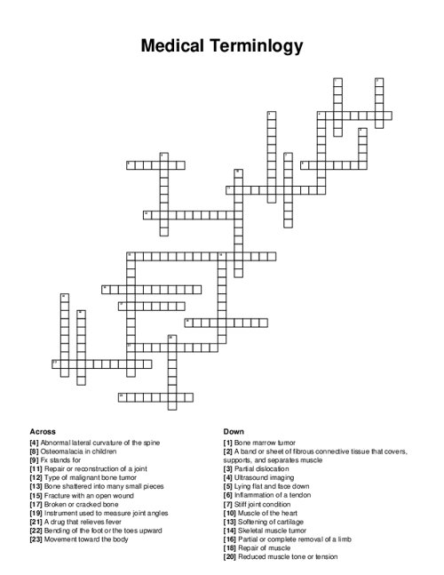 Medical Terminlogy Crossword Puzzle