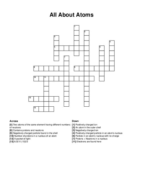 All About Atoms Crossword Puzzle