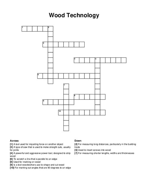 Wood Technology Crossword Puzzle
