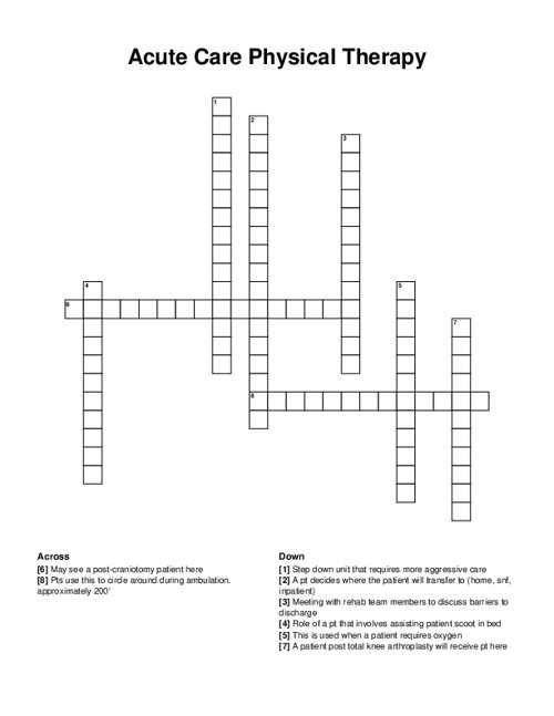 Acute Care Physical Therapy Crossword Puzzle